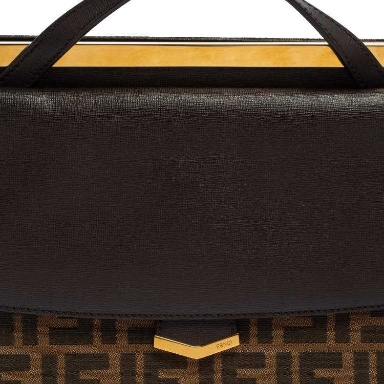 Pre Owned Fendi Brown Zucca Canvas and Leather Small Demi Jour Top Handle Bag