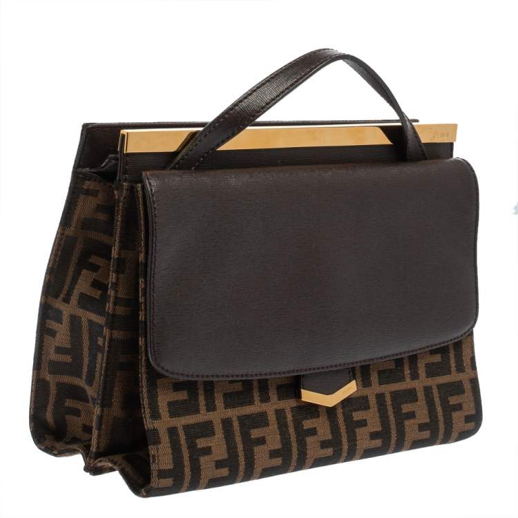 Pre Owned Fendi Brown Zucca Canvas and Leather Small Demi Jour Top Handle Bag
