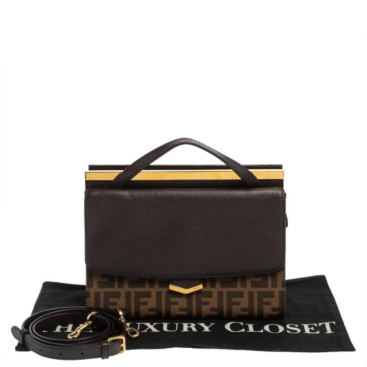 Pre Owned Fendi Brown Zucca Canvas and Leather Small Demi Jour Top Handle Bag