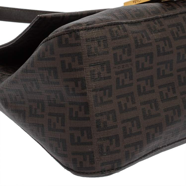 Pre Owned Fendi Tobacco Zucchino Coated Canvas and Leather Mama Forever Shoulder Bag