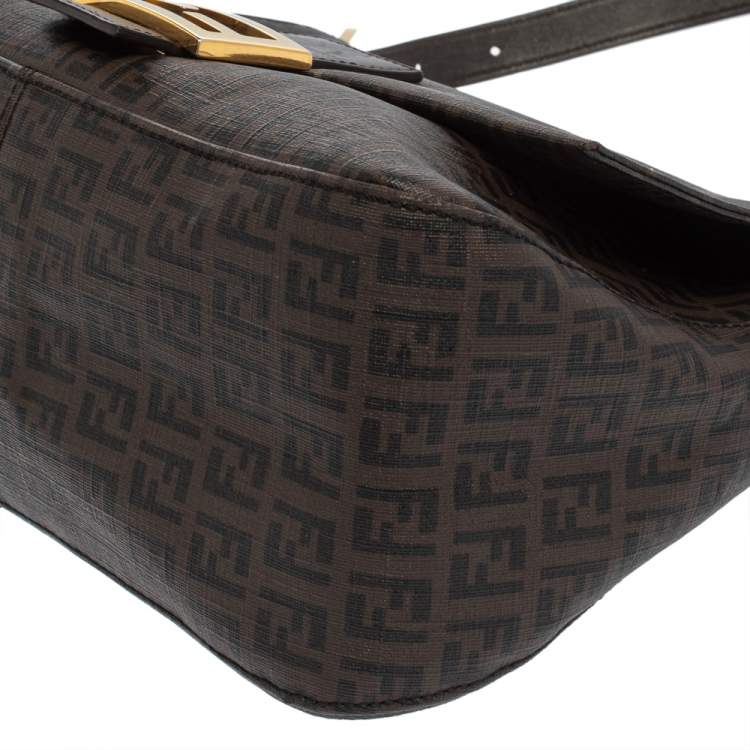 Pre Owned Fendi Tobacco Zucchino Coated Canvas and Leather Mama Forever Shoulder Bag