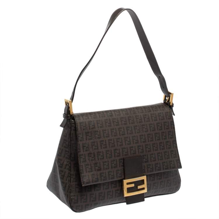 Pre Owned Fendi Tobacco Zucchino Coated Canvas and Leather Mama Forever Shoulder Bag