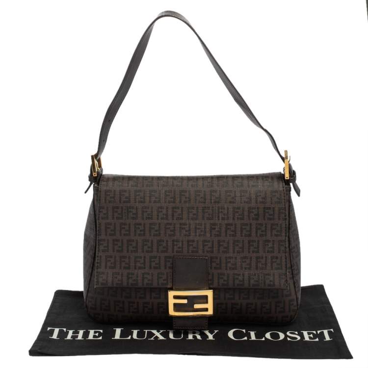 Pre Owned Fendi Tobacco Zucchino Coated Canvas and Leather Mama Forever Shoulder Bag