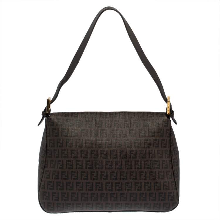 Pre Owned Fendi Tobacco Zucchino Coated Canvas and Leather Mama Forever Shoulder Bag