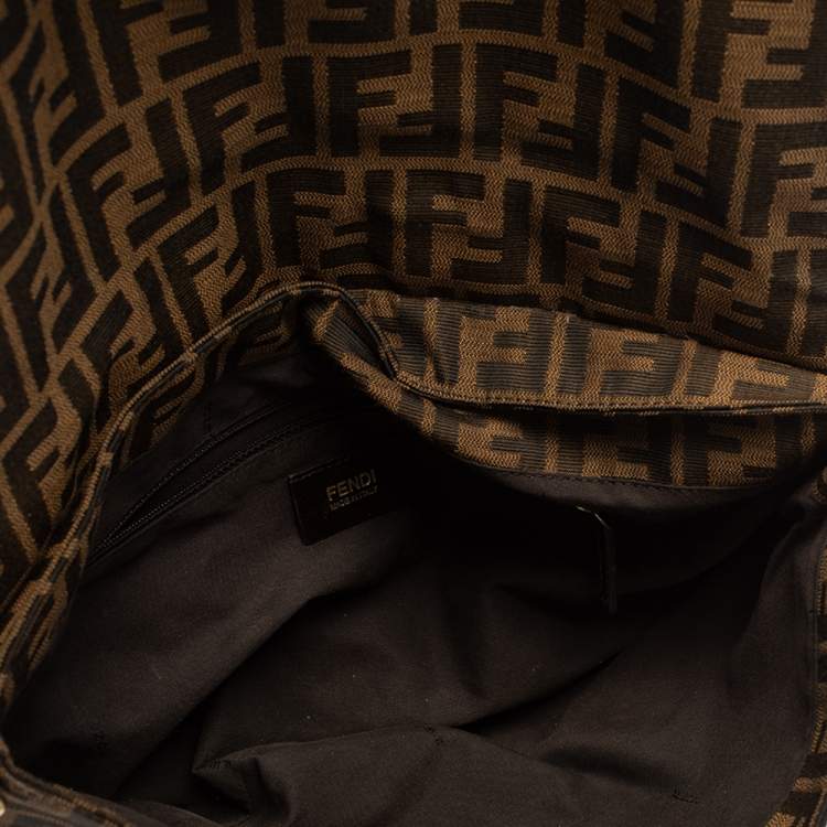 Pre Owned Fendi Tobacco Zucca Canvas and Patent Leather Mia Crossbody Bag