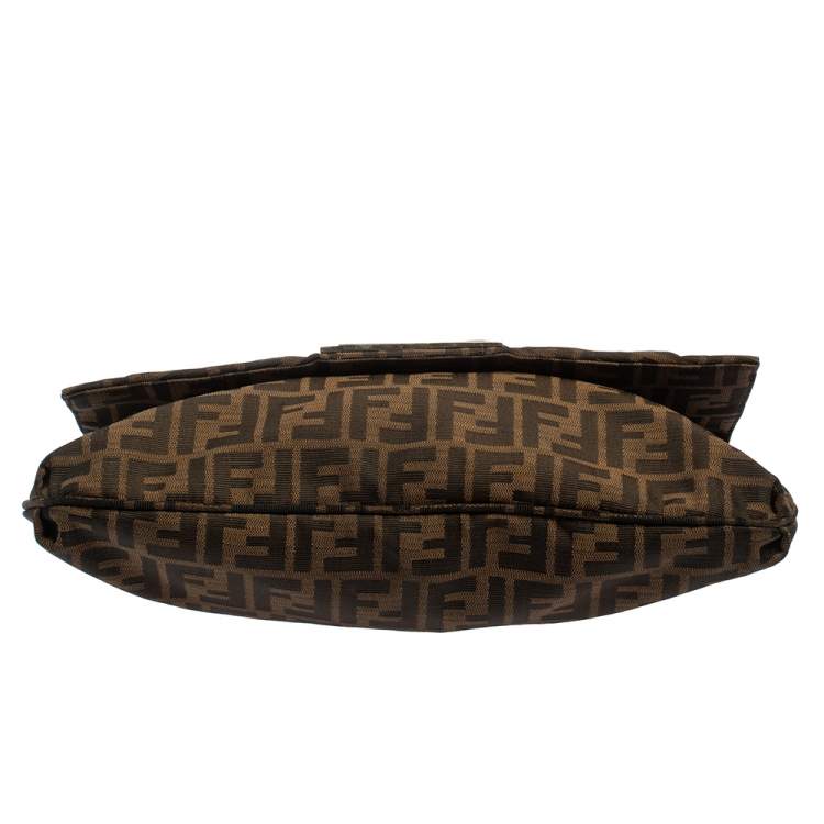 Pre Owned Fendi Tobacco Zucca Canvas and Patent Leather Mia Crossbody Bag