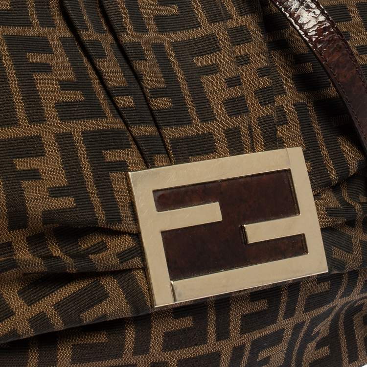 Pre Owned Fendi Tobacco Zucca Canvas and Patent Leather Mia Crossbody Bag