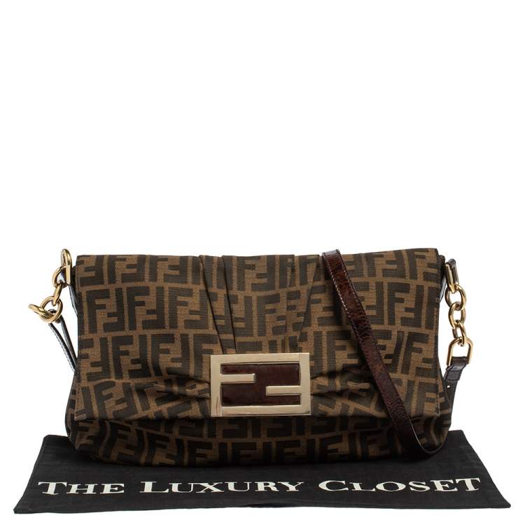 Pre Owned Fendi Tobacco Zucca Canvas and Patent Leather Mia Crossbody Bag