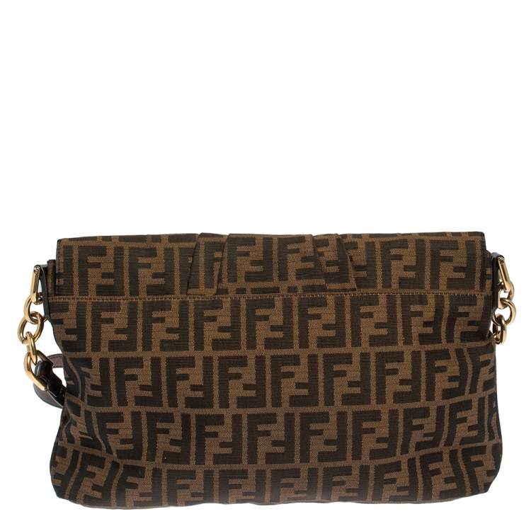 Pre Owned Fendi Tobacco Zucca Canvas and Patent Leather Mia Crossbody Bag