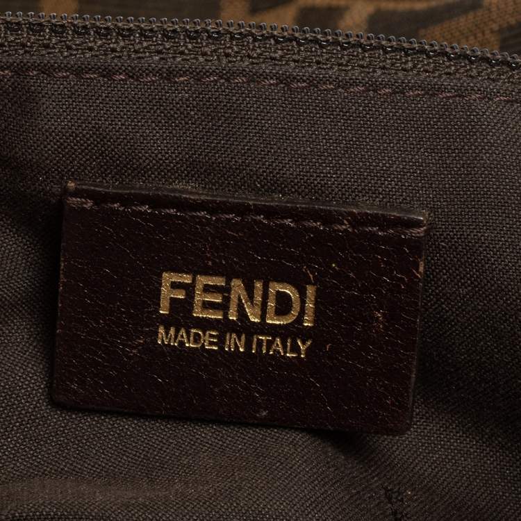 Pre Owned Fendi Tobacco Zucca Canvas and Patent Leather Mia Crossbody Bag