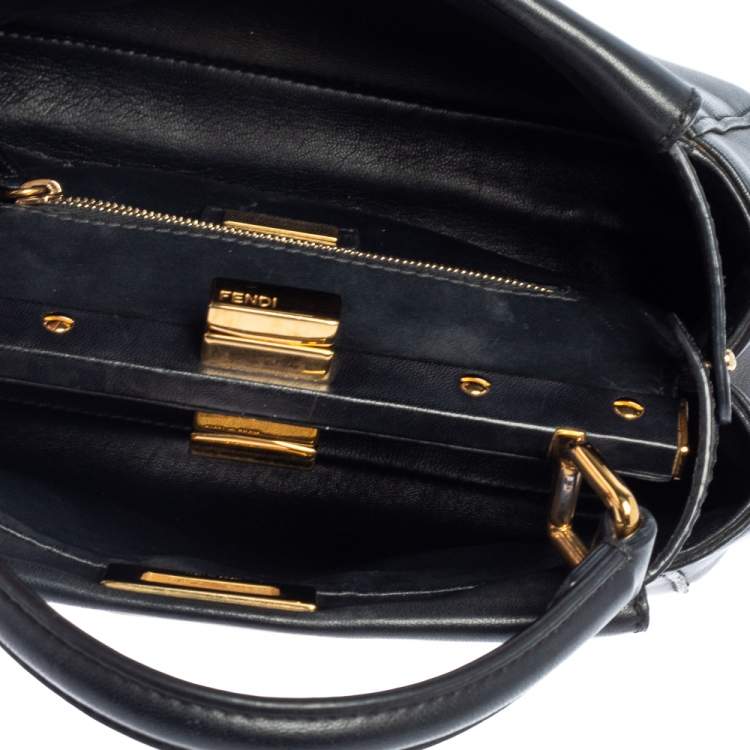 Pre Owned Fendi Black Leather Small Peekaboo Top Handle Bag