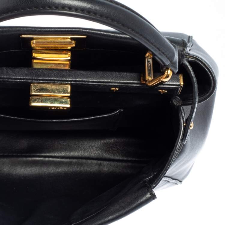 Pre Owned Fendi Black Leather Small Peekaboo Top Handle Bag