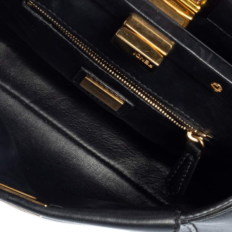 Pre Owned Fendi Black Leather Small Peekaboo Top Handle Bag