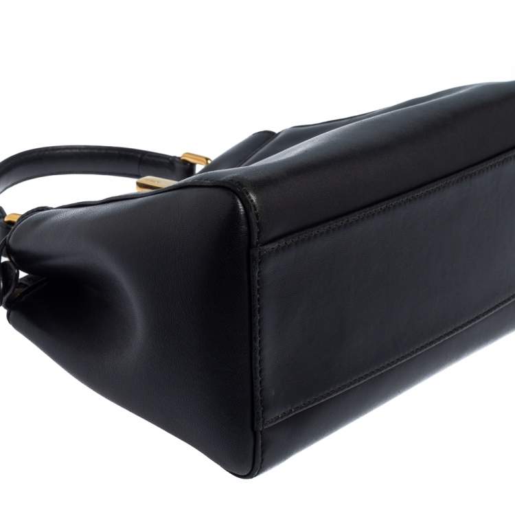 Pre Owned Fendi Black Leather Small Peekaboo Top Handle Bag