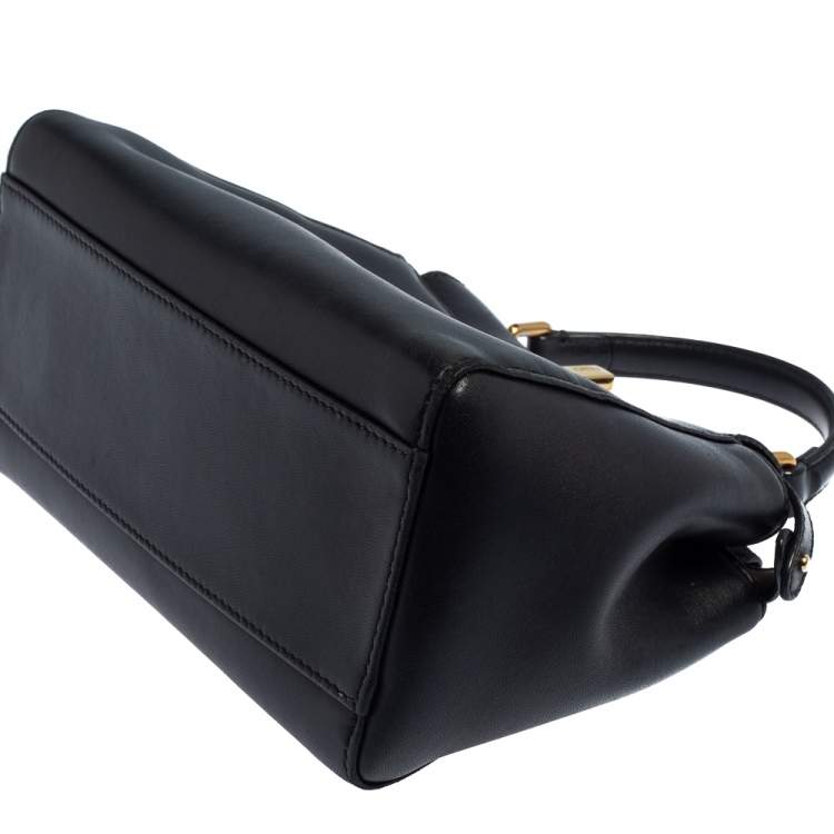 Pre Owned Fendi Black Leather Small Peekaboo Top Handle Bag