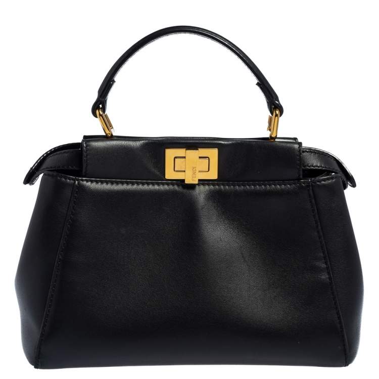 Pre Owned Fendi Black Leather Small Peekaboo Top Handle Bag
