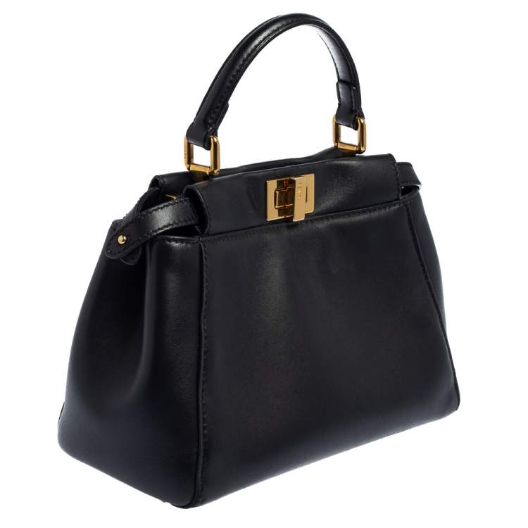 Pre Owned Fendi Black Leather Small Peekaboo Top Handle Bag