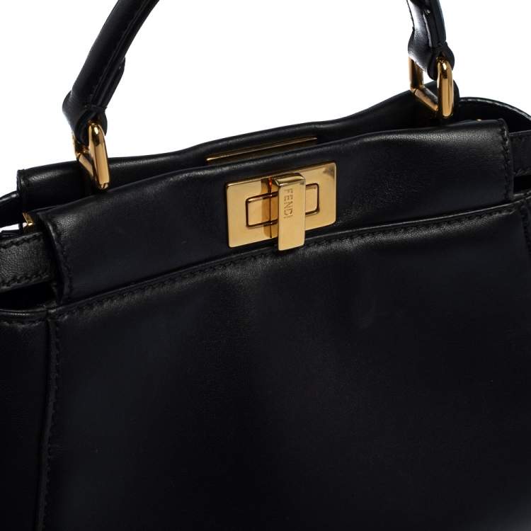 Pre Owned Fendi Black Leather Small Peekaboo Top Handle Bag