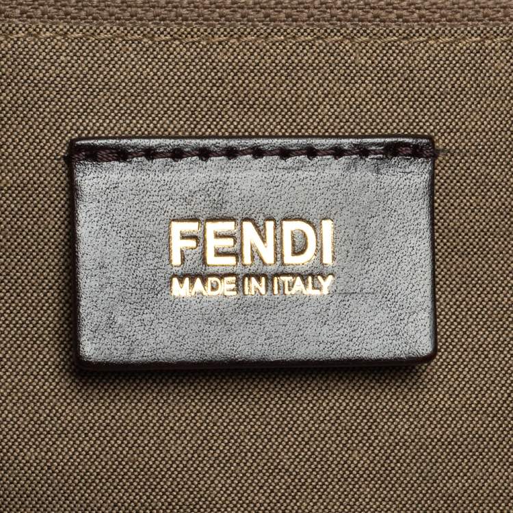 Pre Owned Fendi Brown Zucchino Coated Canvas and Leather Chiusura Tote