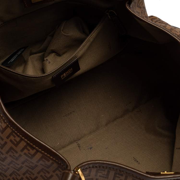 Pre Owned Fendi Brown Zucchino Coated Canvas and Leather Chiusura Tote