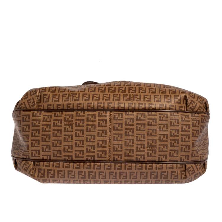 Pre Owned Fendi Brown Zucchino Coated Canvas and Leather Chiusura Tote