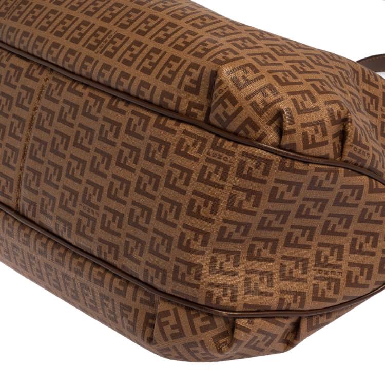 Pre Owned Fendi Brown Zucchino Coated Canvas and Leather Chiusura Tote