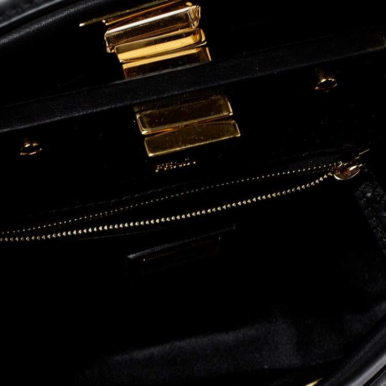 Pre Owned Fendi Black Leather Mini Peekaboo Top Handle Bag