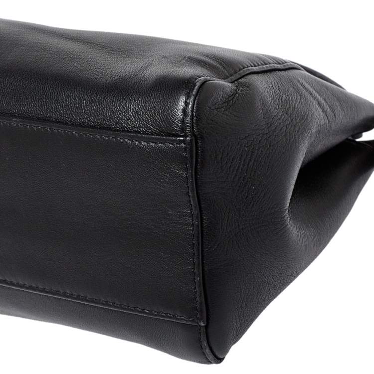 Pre Owned Fendi Black Leather Mini Peekaboo Top Handle Bag