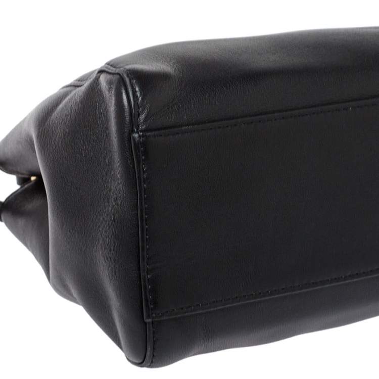 Pre Owned Fendi Black Leather Mini Peekaboo Top Handle Bag