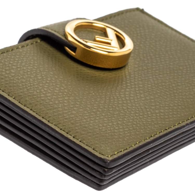 مملوكة مسبقًا Fendi Olive Green Leather F Multiple Card Holder