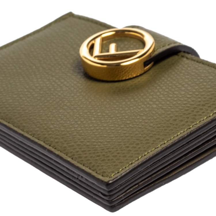 مملوكة مسبقًا Fendi Olive Green Leather F Multiple Card Holder