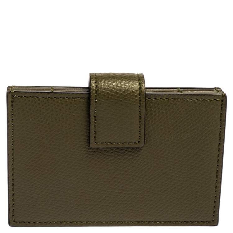 مملوكة مسبقًا Fendi Olive Green Leather F Multiple Card Holder
