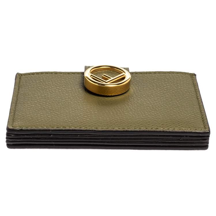 مملوكة مسبقًا Fendi Olive Green Leather F Multiple Card Holder