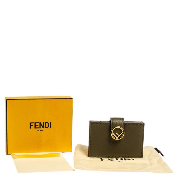 مملوكة مسبقًا Fendi Olive Green Leather F Multiple Card Holder