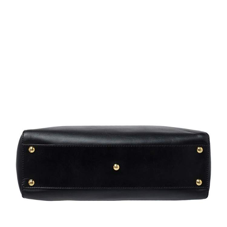 Pre Owned Fendi Black Leather Medium Peekaboo Top Handle Bag