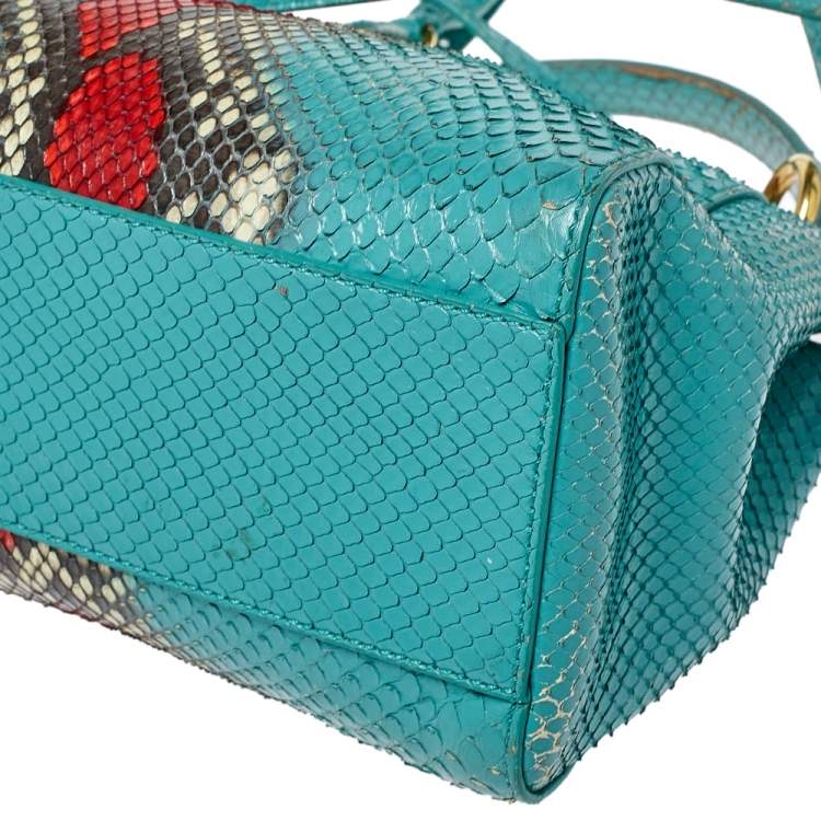 Pre Owned Fendi Turquoise/Red Python Mini Peekaboo Top Handle Bag