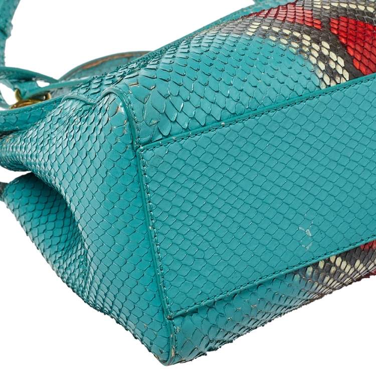 Pre Owned Fendi Turquoise/Red Python Mini Peekaboo Top Handle Bag