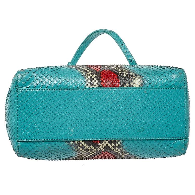 Pre Owned Fendi Turquoise/Red Python Mini Peekaboo Top Handle Bag