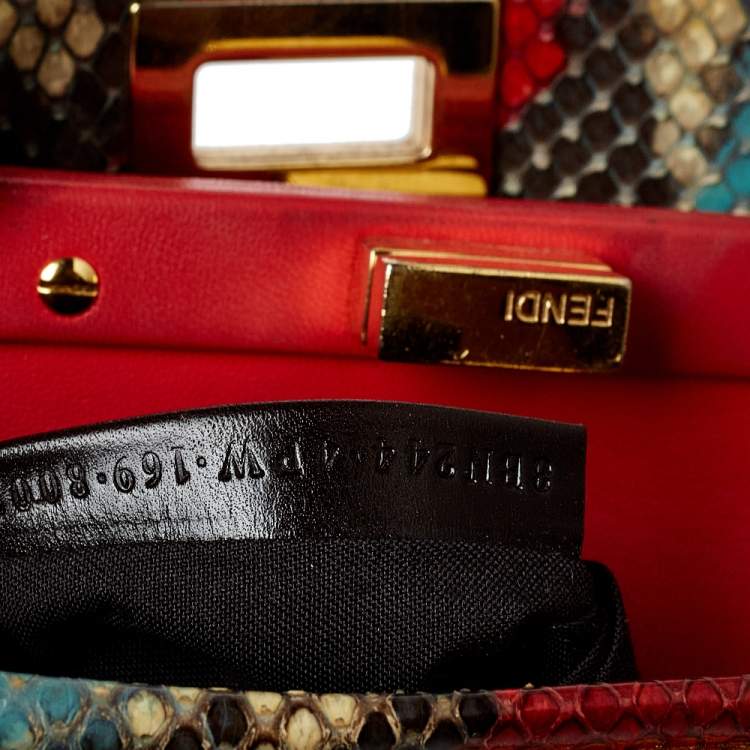 Pre Owned Fendi Turquoise/Red Python Mini Peekaboo Top Handle Bag