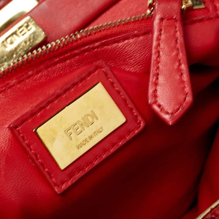 Pre Owned Fendi Turquoise/Red Python Mini Peekaboo Top Handle Bag