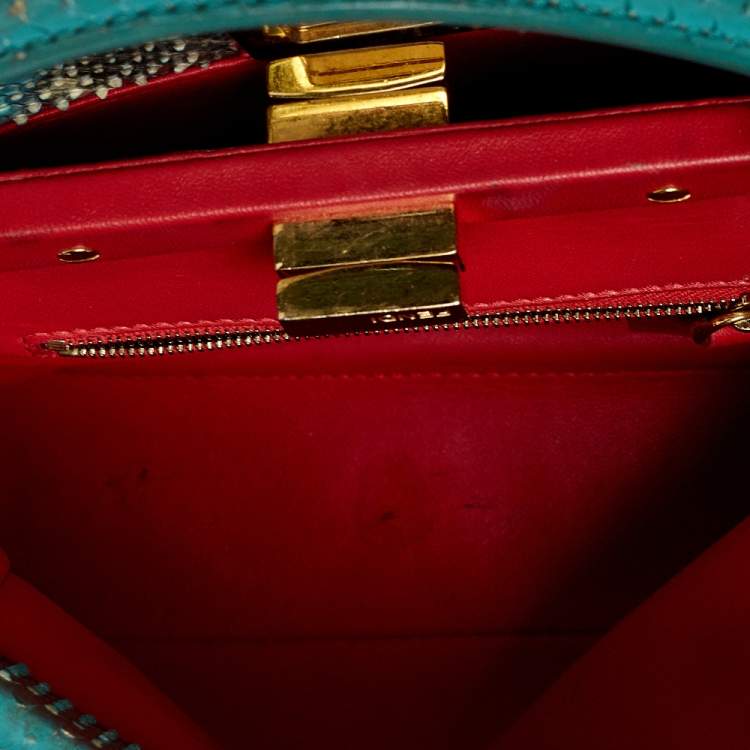 Pre Owned Fendi Turquoise/Red Python Mini Peekaboo Top Handle Bag