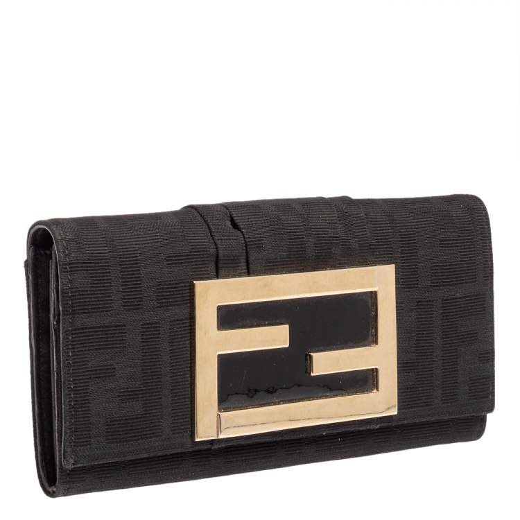 Pre Owned Fendi Black Zucca Canvas FF Flap Continental Wallet