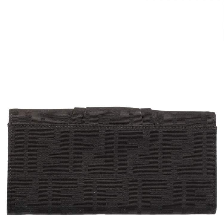 Pre Owned Fendi Black Zucca Canvas FF Flap Continental Wallet