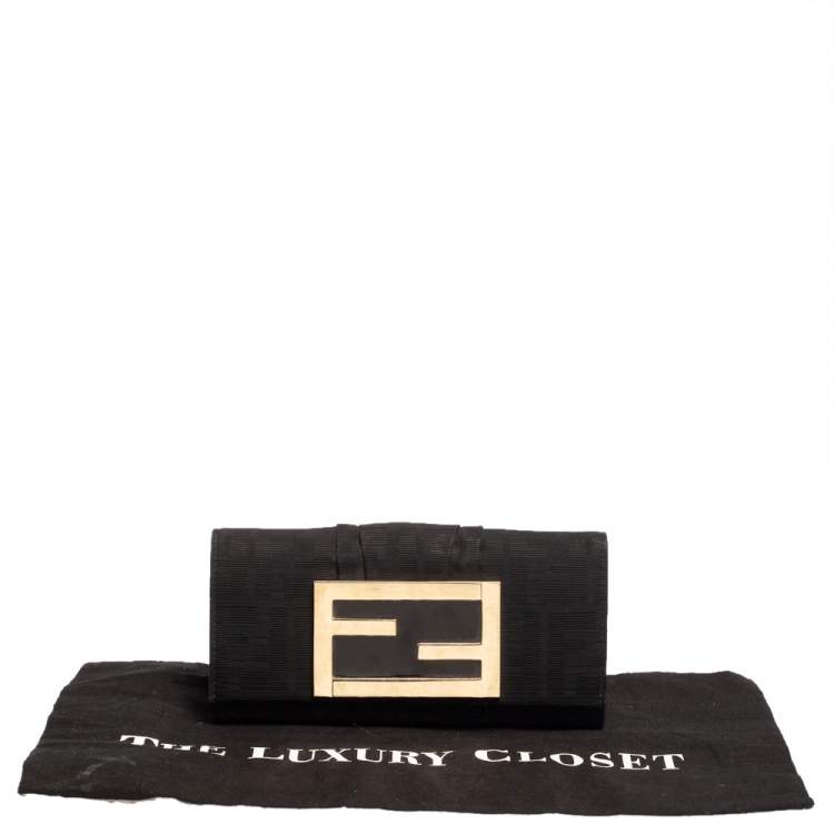 Pre Owned Fendi Black Zucca Canvas FF Flap Continental Wallet