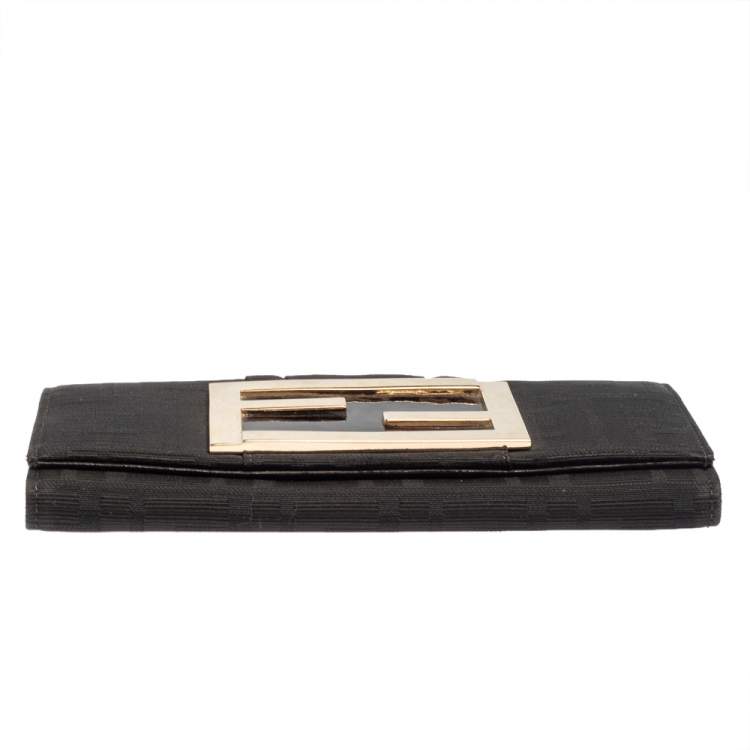 Pre Owned Fendi Black Zucca Canvas FF Flap Continental Wallet