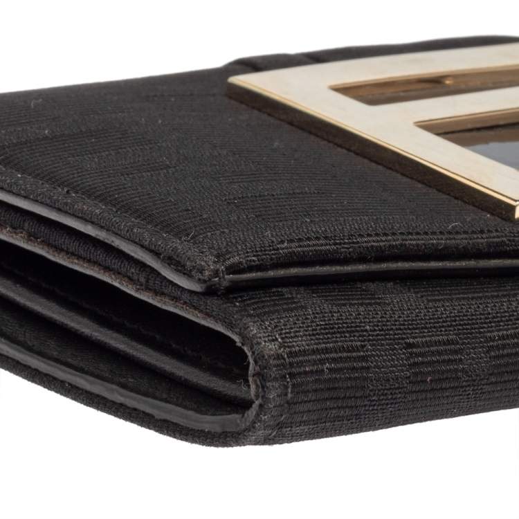 Pre Owned Fendi Black Zucca Canvas FF Flap Continental Wallet
