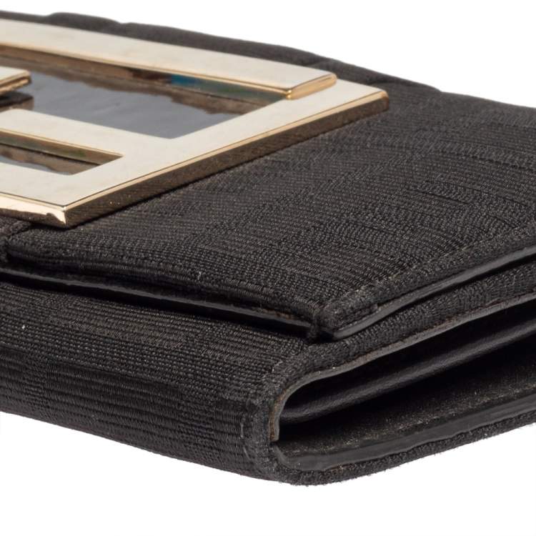 Pre Owned Fendi Black Zucca Canvas FF Flap Continental Wallet