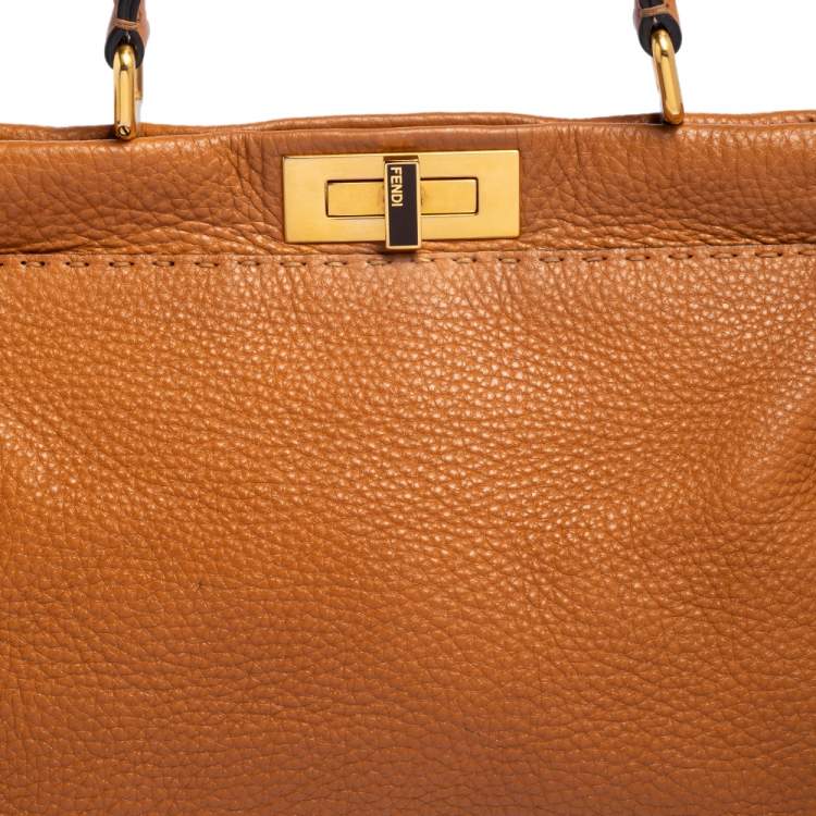 Pre Owned Fendi Tan Leather Medium Selleria Peekaboo Top Handle Bag