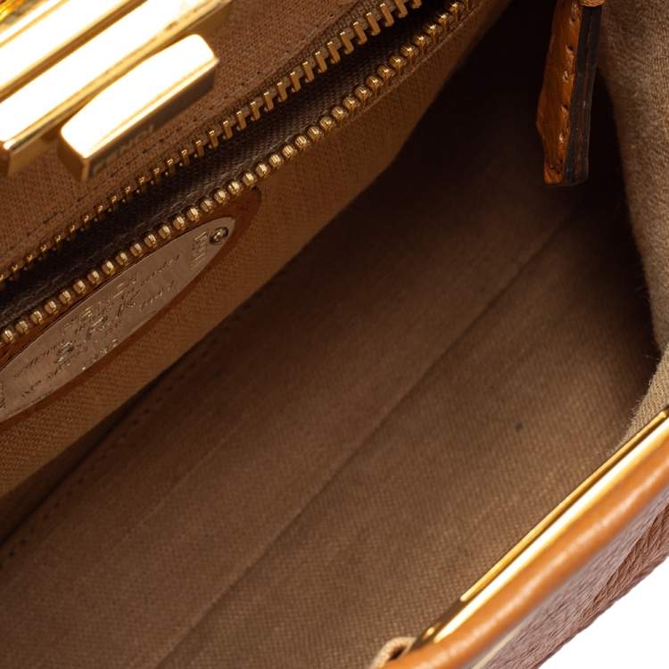 Pre Owned Fendi Tan Leather Medium Selleria Peekaboo Top Handle Bag