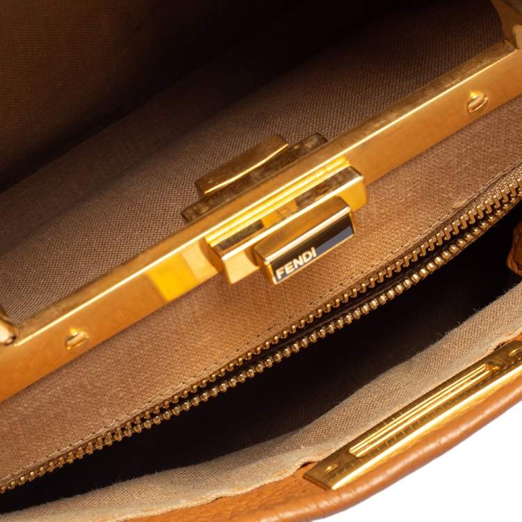 Pre Owned Fendi Tan Leather Medium Selleria Peekaboo Top Handle Bag